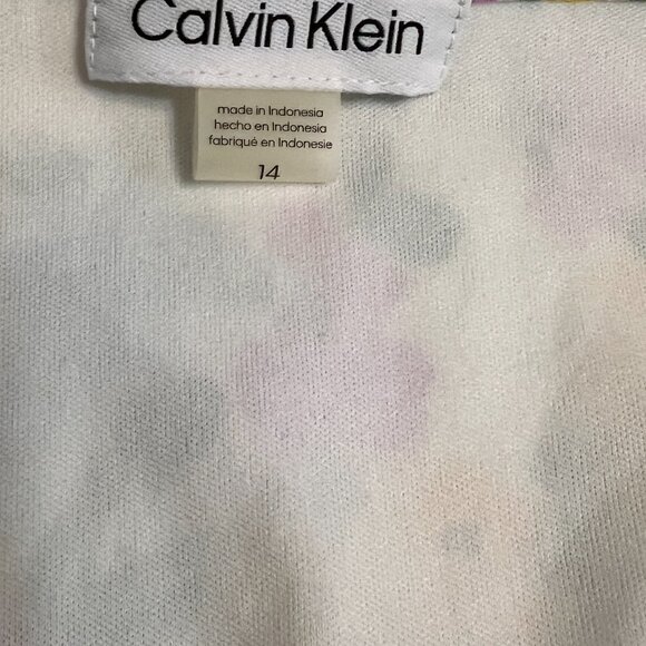 Calvin Klein Women's Midi Dress Floral Short Sleeve Belted Size 14 Elastic Waist - Picture 4 of 11